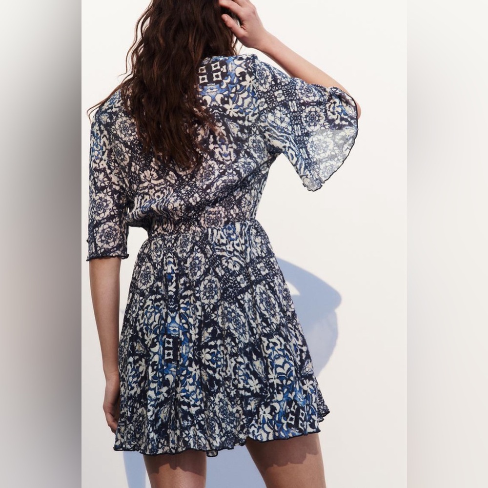 ZARA RUFFLED PRINTED MINI DRESS - Picture 3 of 8